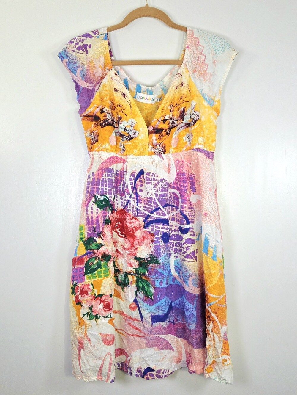 VINTAGE JAMS WORLD ISABELLA FLORAL COLORFUL ART PRINT DRESS.